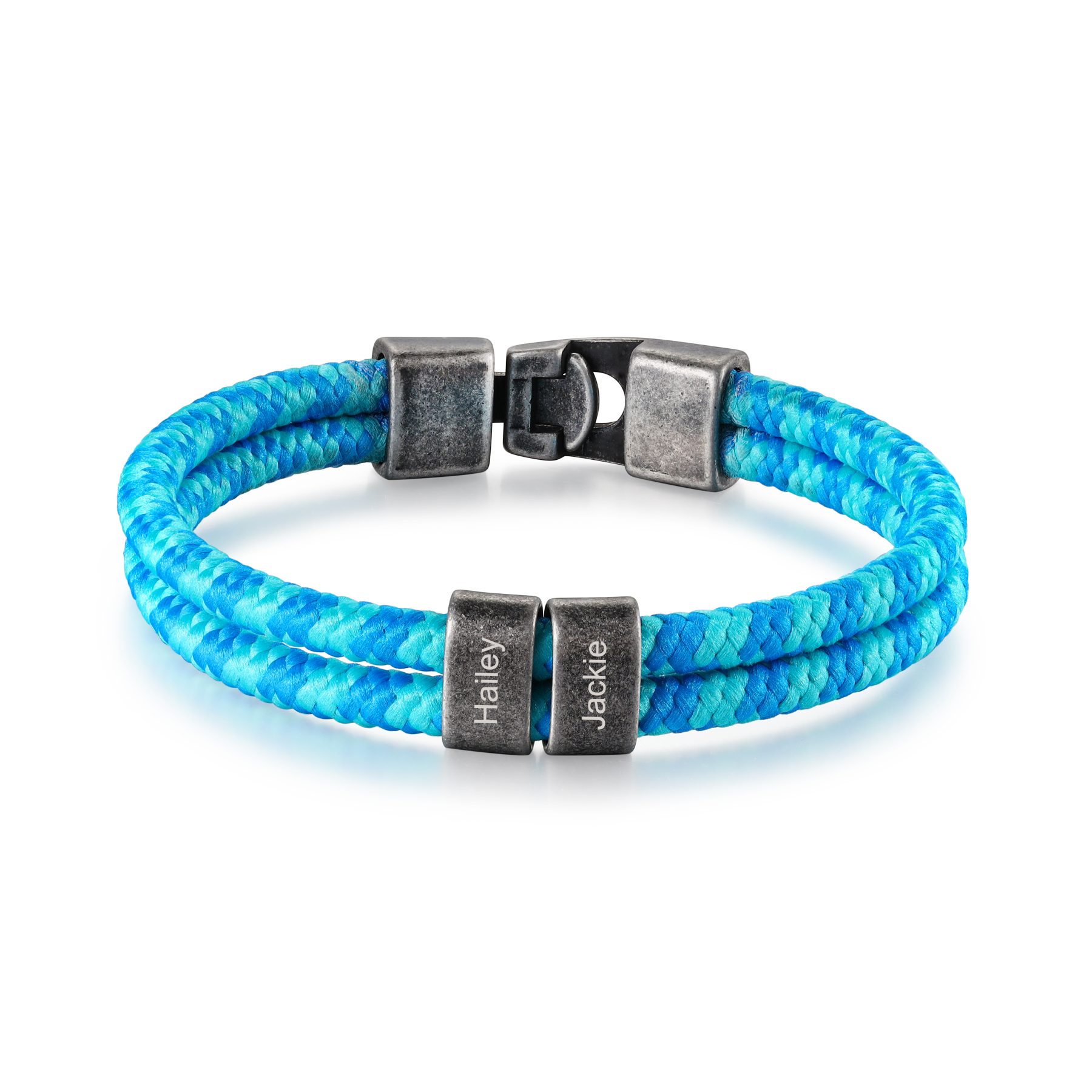 2-4 Nombres Personalizados Pulsera de Cuerda Celeste Aros de Acero Inoxidable-Jessemade ES