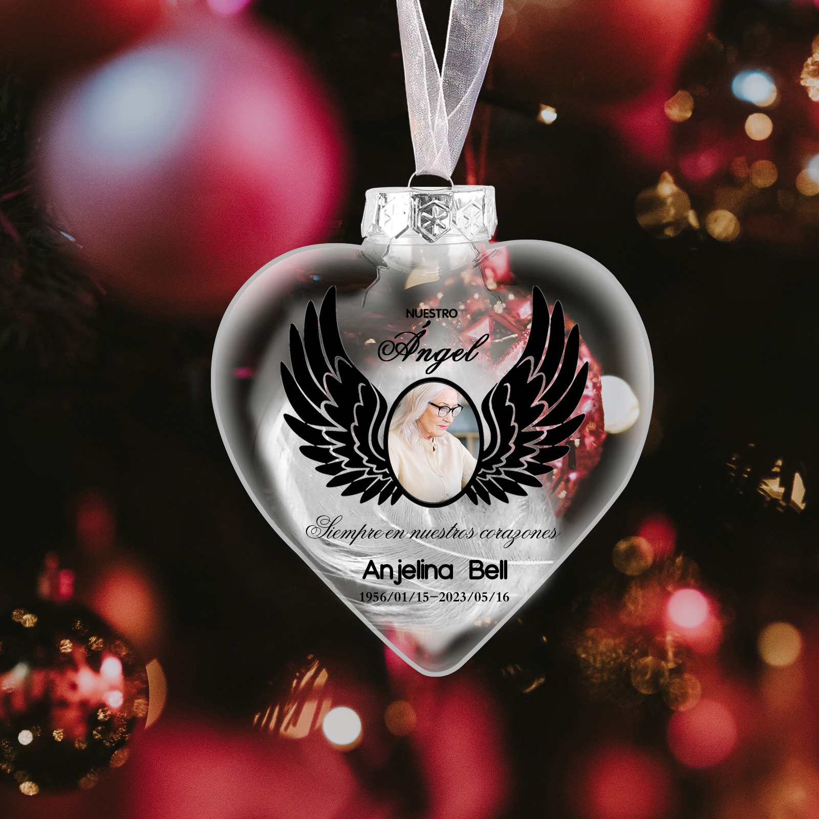 Bola navideña conmemorativa Adorno de Navidad 1 nombre, 1 foto y años personalizados con pluma -Jessemade ES