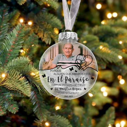 Bola navideña conmemorativa Adorno de Navidad 2 textos y 1 foto personalizados con pluma -Jessemade ES