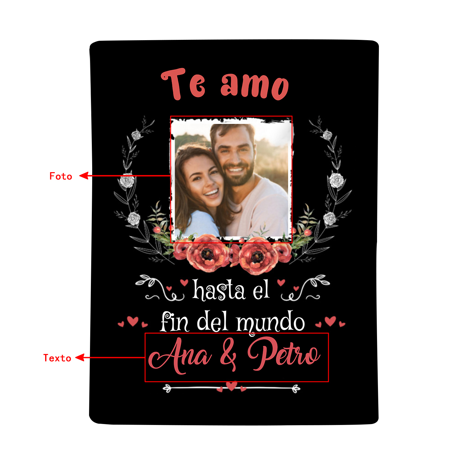 Pareja-Manta de buen calidad de foto personalizada con 2 nombres-Jessemade ES
