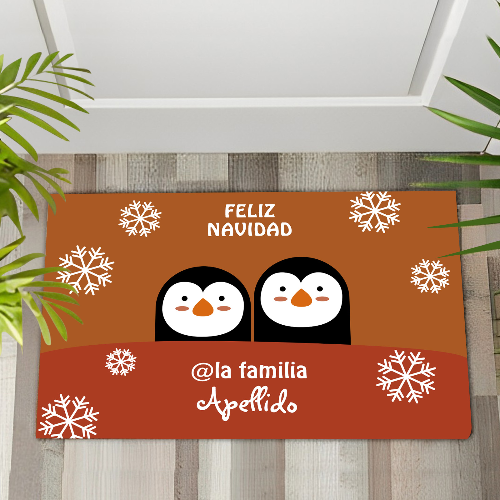 Navidad-felpudo/alfombra de entrada familia de pingüinos personalizado con apellido-Jessemade ES