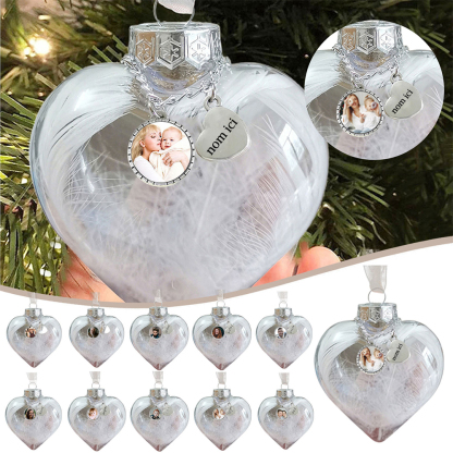 Bola navideña Adorno de Navidad 1 nombre y 1 foto personalizados en forma de corazón con pluma 