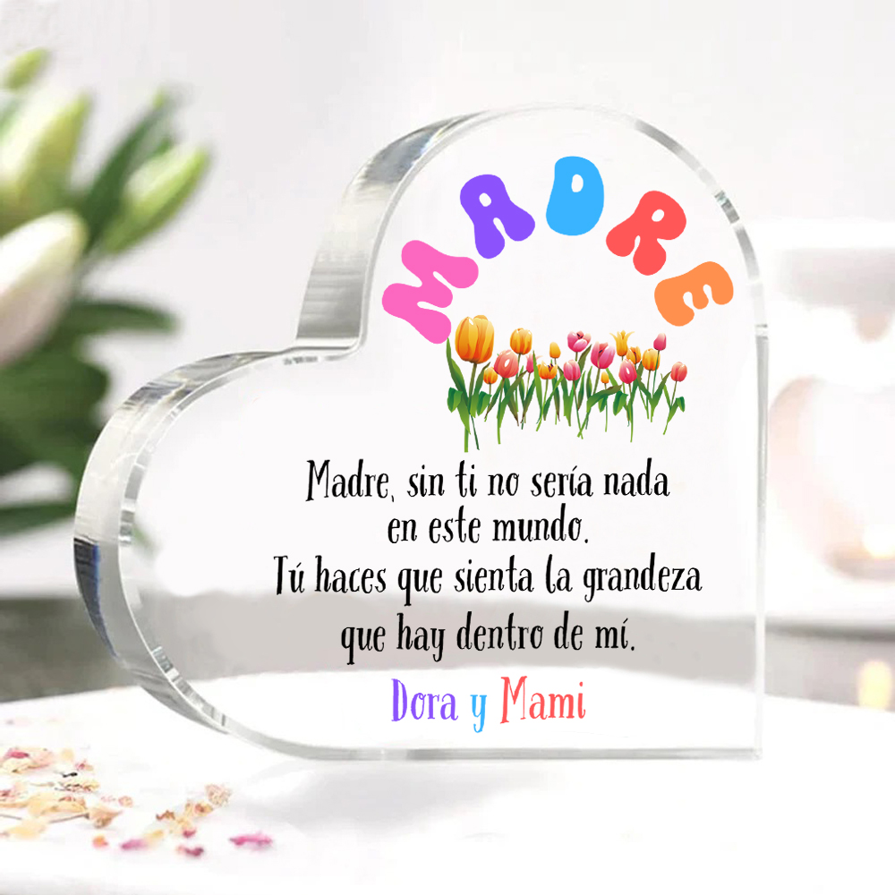 A mi mamá-Placa de acrílico en forma de corazón con frases amorosos 1 texto personalizado-Jessemade ES