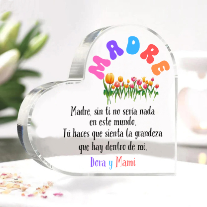 A mi mamá-Placa de acrílico en forma de corazón con frases amorosos 1 texto personalizado-Jessemade ES