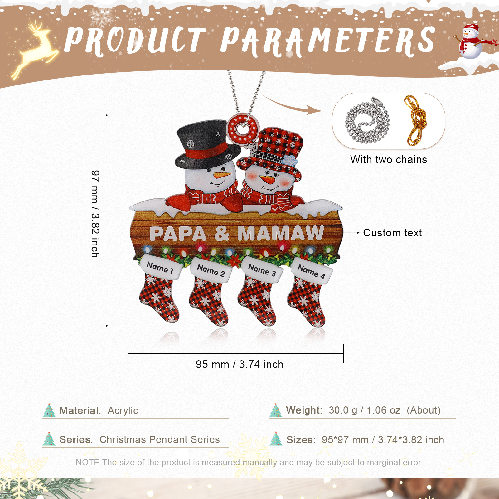Navidad-Ornamentos Navideños de Acrílico Muñecos de Nieve 4 Nombres con Texto Personalizados