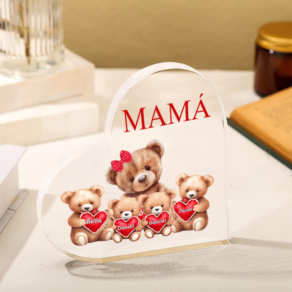 A mi mamá/abuela-Placa de acrílico en forma de corazón "nosotros" 1-8 nombres y 1 texto personalizados-Jessemade ES