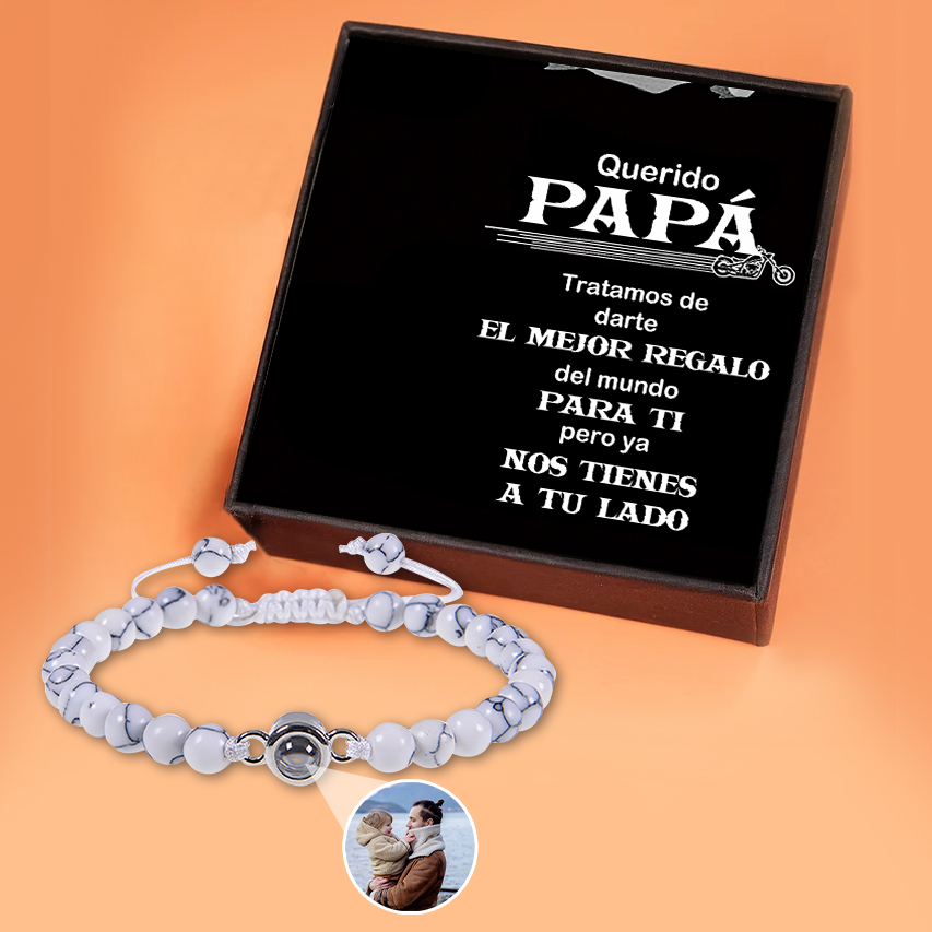 A mi papá-Pulsera de perlas blancas con proyección de foto en color para hombre-Jessemade ES