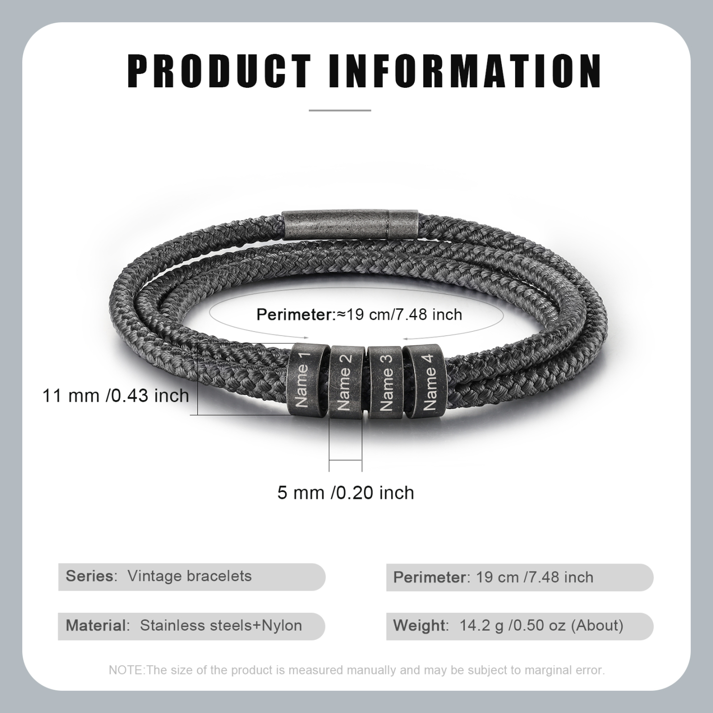 2-4 Nombres Personalizados Pulsera de Triple Cuerda Gris Aros de Acero Inoxidable-Jessemade ES