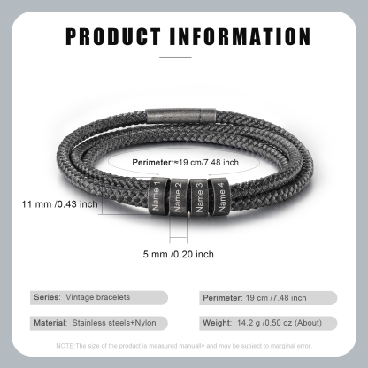 2-4 Nombres Personalizados Pulsera de Triple Cuerda Gris Aros de Acero Inoxidable-Jessemade ES