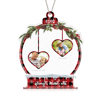 Navidad-Ornamento navideño de acrílico bola de cristal con 2 nombres, 2 fotos y 1 texto personalizados-Jessemade ES