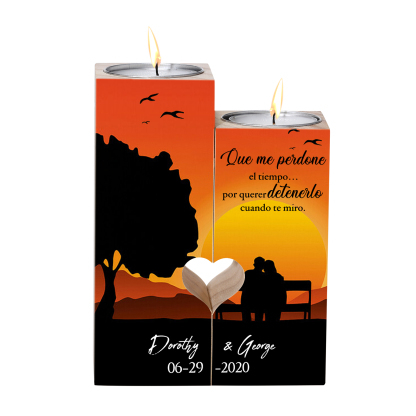 Candelero para pareja de madera de dos piezas sin candela con 2 nombres y fecha personalizados-Jessemade ES
