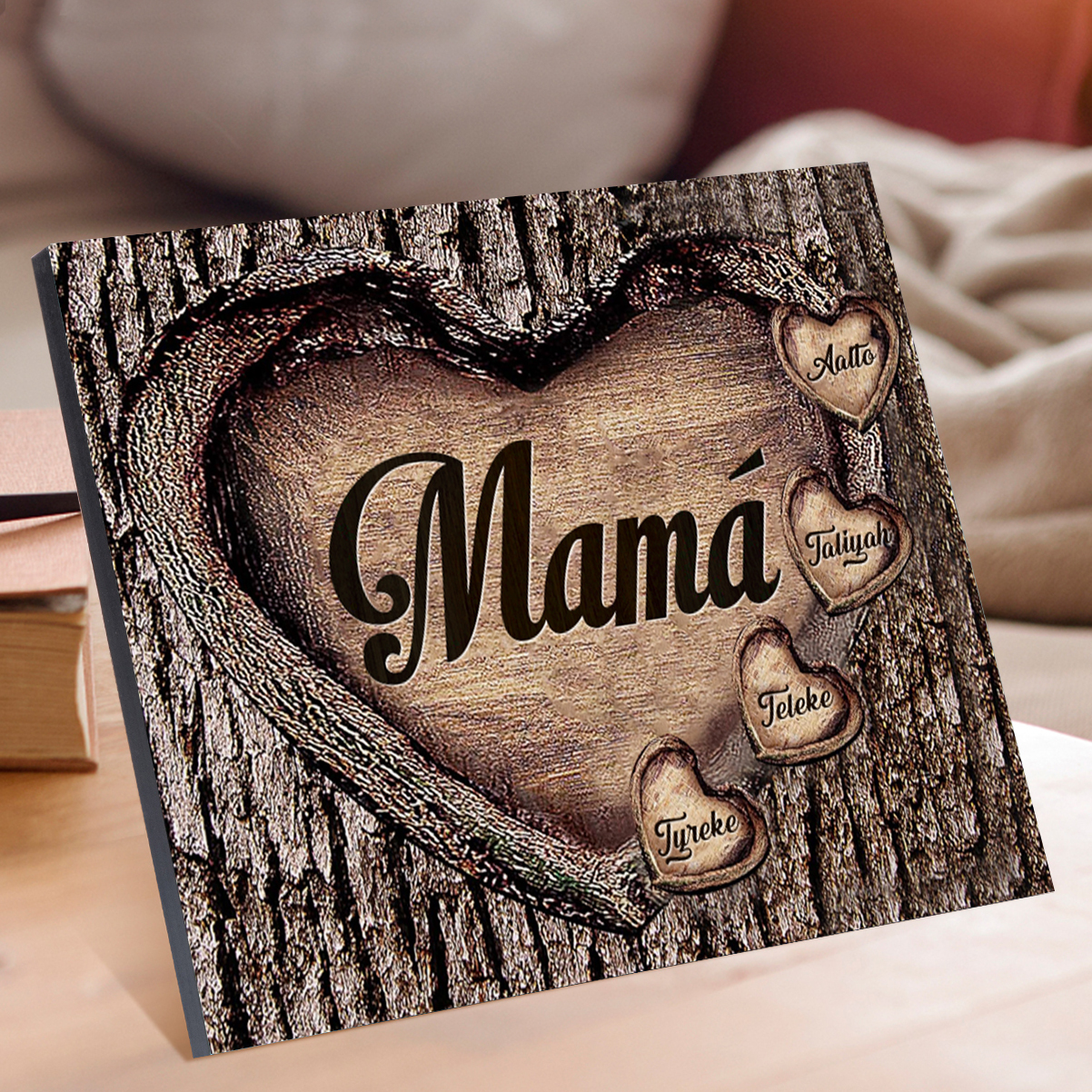 A mi mamá-Lámina marco de madera para mamá personalizado con 4 nombres-Jessemade ES