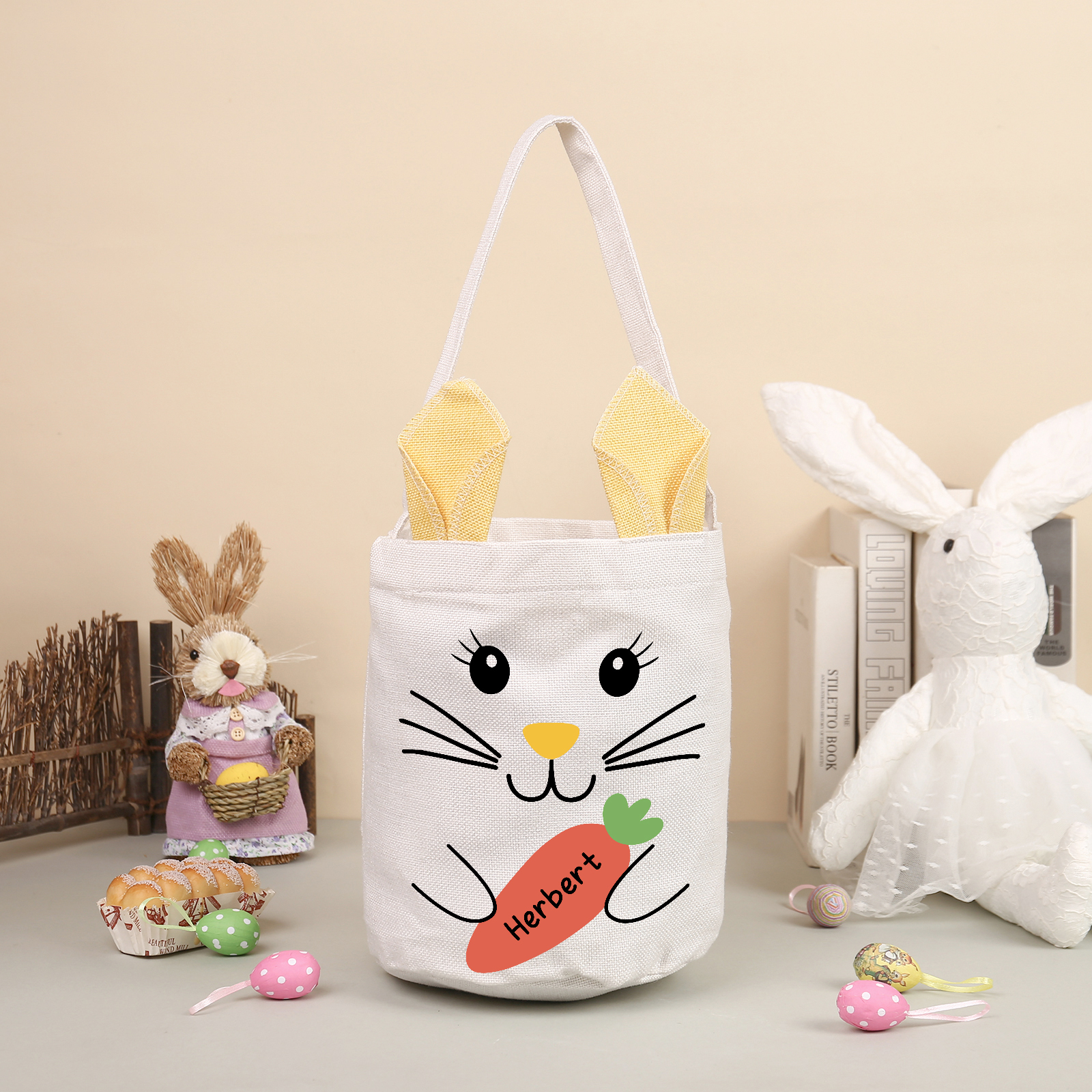 Pascua-Bolsa de conejo con 1 nombre personalizado-Jessemade ES