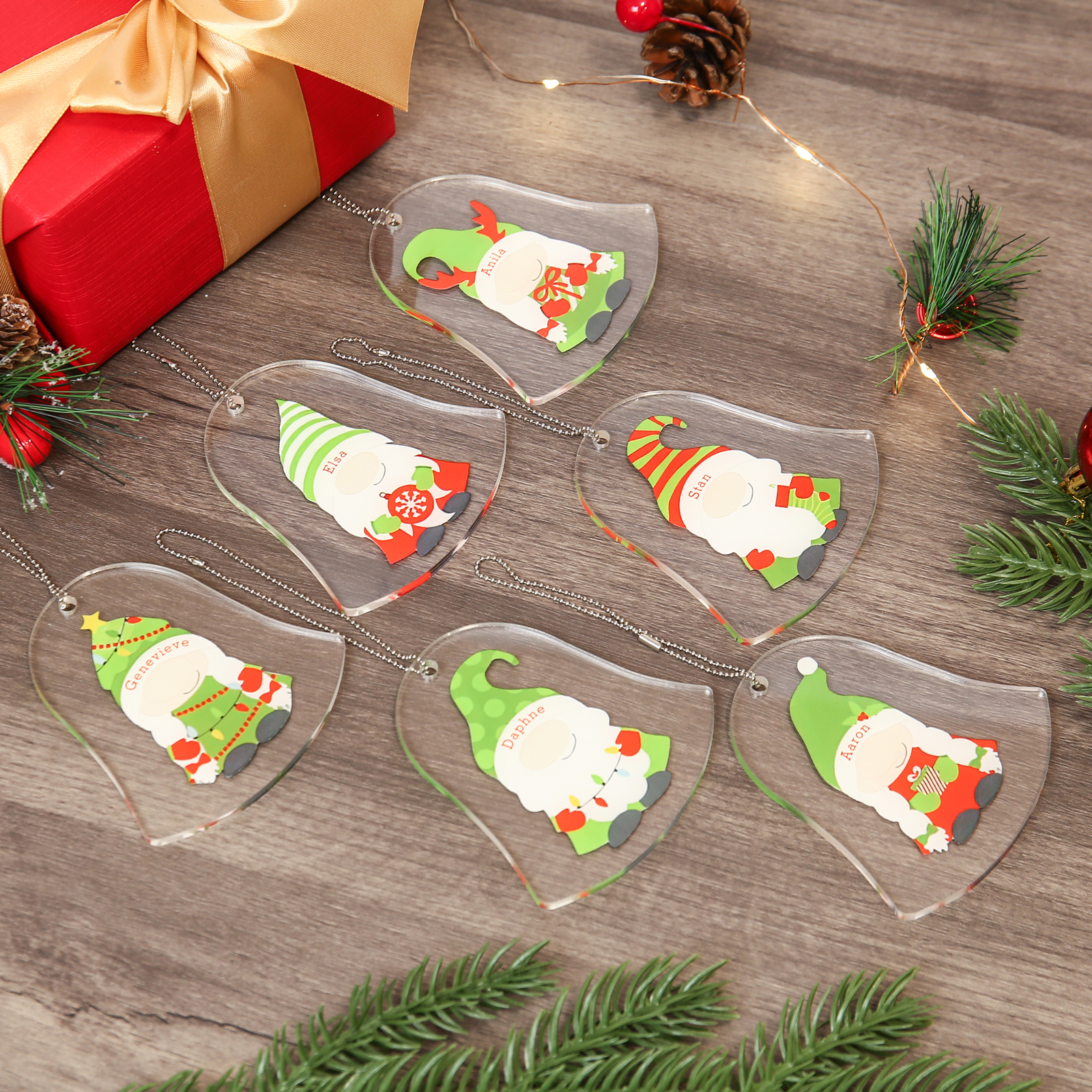 Navidad-Ornamento navideño de acrílico genios en forma de campanilla con 1 nombre personalizado
