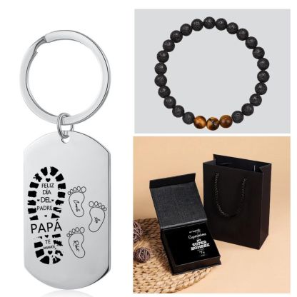 A mi papá-Unidad de llavero y pulsera con caja y tarjeta personalizados con 3 nombres-Jessemade ES