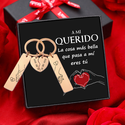 A mi querido-Llavero para pareja mano a mano 2 letras personalizadas con fecha-Jessemade ES