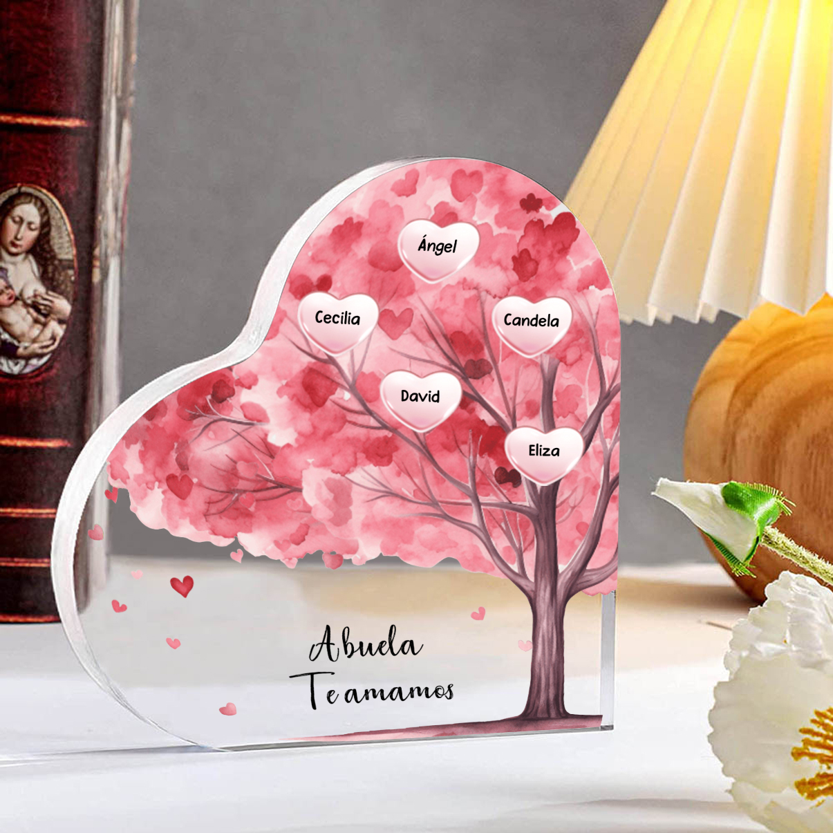 A mi mamá/abuela-Placa de acrílico en forma de corazón árbol 1-12 nombres y 2 textos personalizados