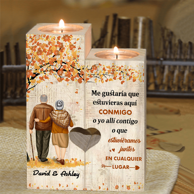 Candelero de sombras de pareja anciana de madera de dos piezas sin candela con 1 texto personalizado-Jessemade ES