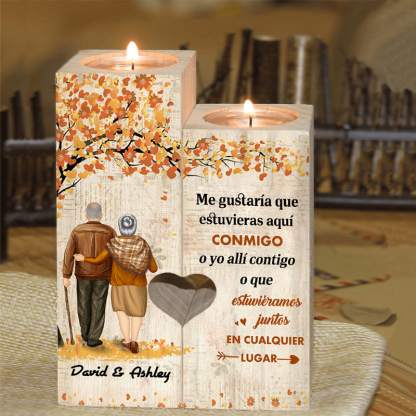 Candelero de sombras de pareja anciana de madera de dos piezas sin candela con 1 texto personalizado-Jessemade ES