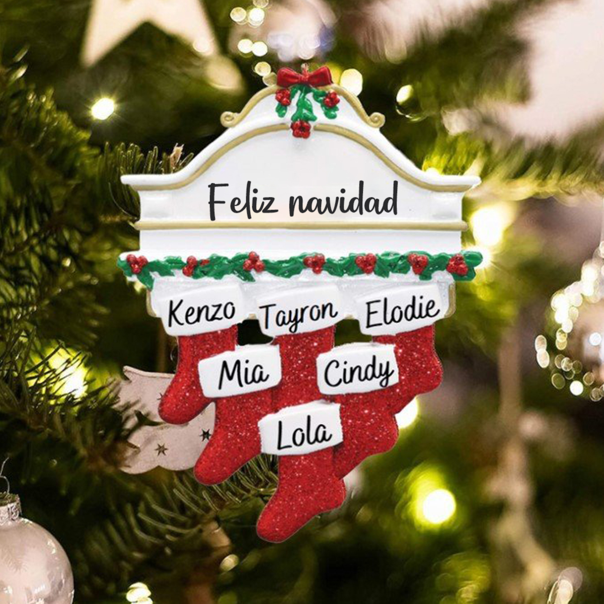Ornamento navideño 6 nombres personalizados con texto Adorno