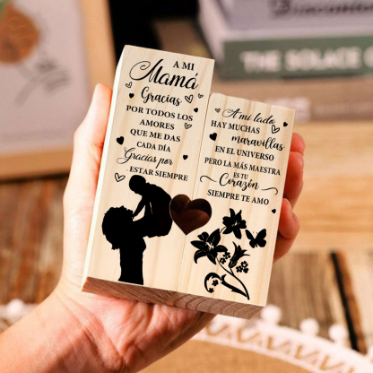 A mi mamá-Candelero de madera de dos piezas sin candela silueta de mamá y niñ@-Jessemade ES