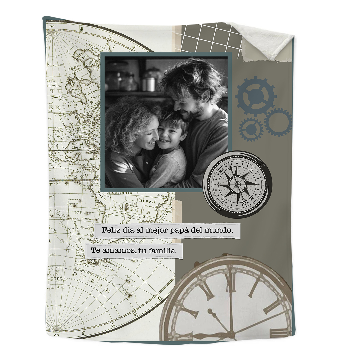 A mi padre-Manta de buen calidad de reloj personalizada con 1 foto y 1 texto-Jessemade ES