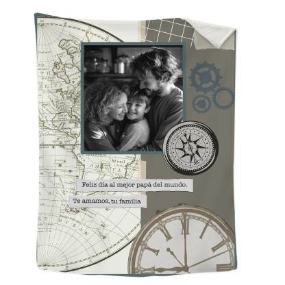 A mi padre-Manta de buen calidad de reloj personalizada con 1 foto y 1 texto-Jessemade ES