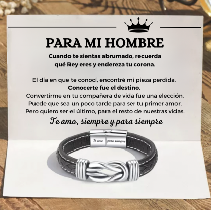 Para mi hombre-Pulsera de Cuero Nudo Eterno de Acero Inoxidable con 2 Nombres Personalizados