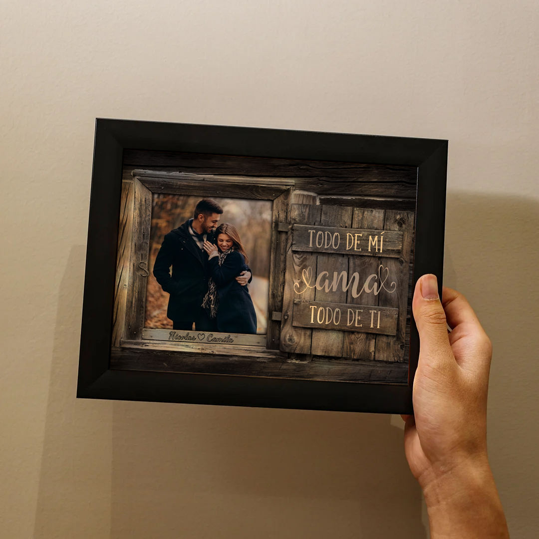 Marco de 1 foto de plástico para pareja 2 nombres personalizados con lámpara-Jessemade ES