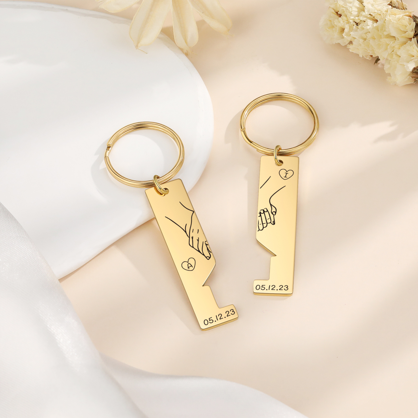 A mi querido-Llavero con casa encajada para pareja manos cogidas 2 letras personalizadas con fecha-Jessemade ES