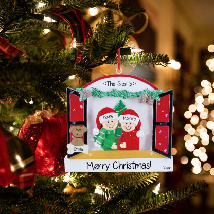 Navidad-Ornamentos Navideños de Madera Familia de 2-4 con Perro 3-5 Nombres Personalizados con 2 Textos y Año-Jessemade ES