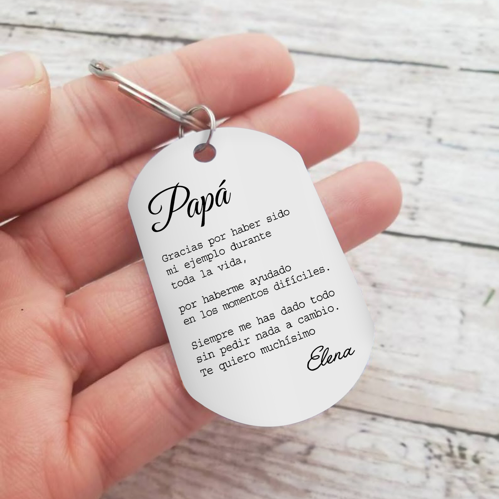 A mi papá-Llavero de placa con palabras amorosas personalizado con 1 nombre-Jessemade ES