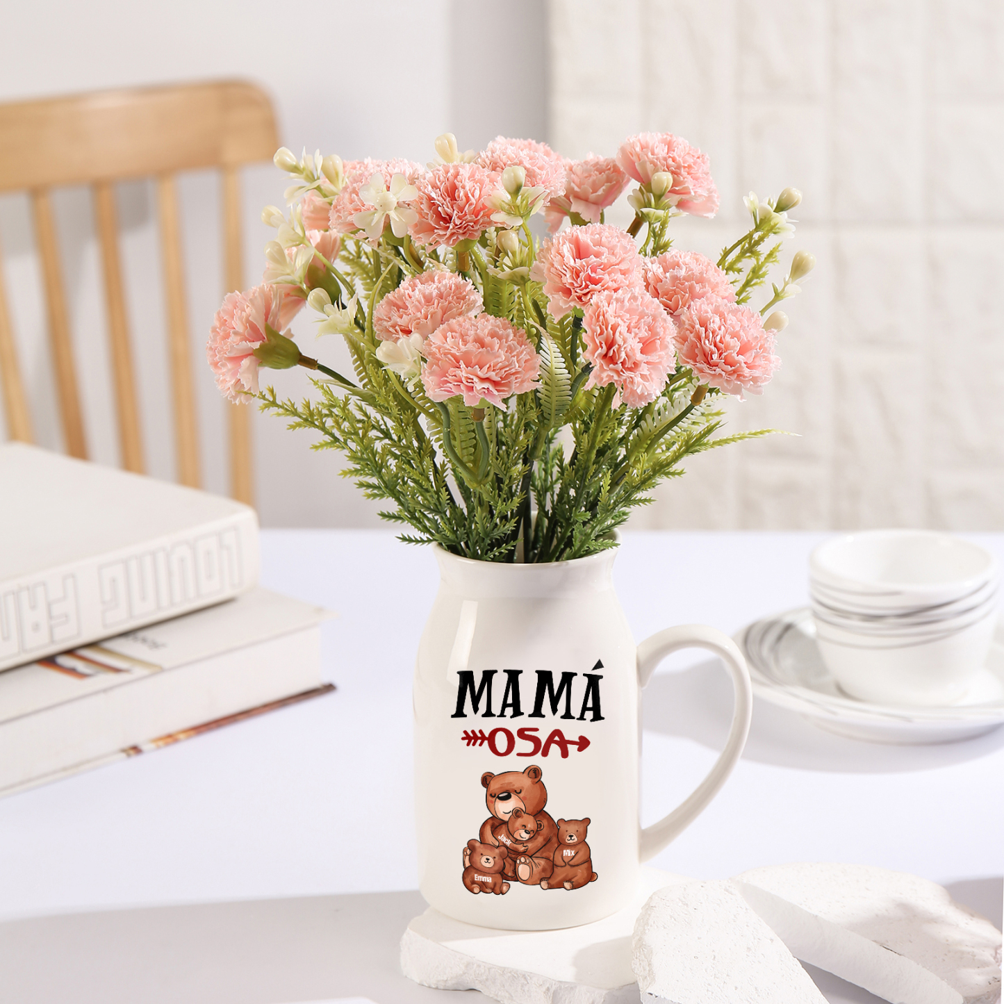 Florero de cerámica mamaosa y sus bebés 2-8 nombres personalizados con texto decoración del hogar-Jessemade ES