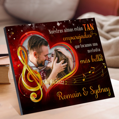 Lámina melodía marco de madera para pareja personalizado con 2 nombres, fecha y foto-Jessemade ES