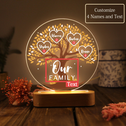Lámpara de noche LED Árbol de la Vida 4 nombres y 1 texto personalizados-Jessemade ES