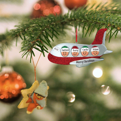 Navidad-Ornamento muñecos navideño de madera viaje en avión 4 nombres, 1 texto y 1 año personalizados adorno del árbol-Jessemade ES