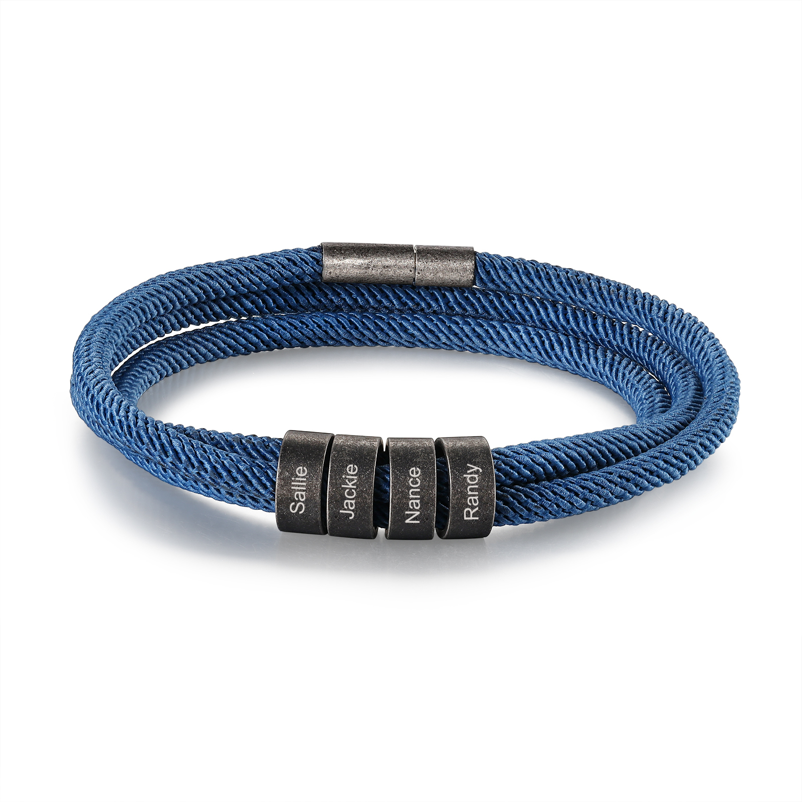 2-4 Nombres Personalizados Pulsera de Triple Cuerda Azul Aros de Acero Inoxidable-Jessemade ES