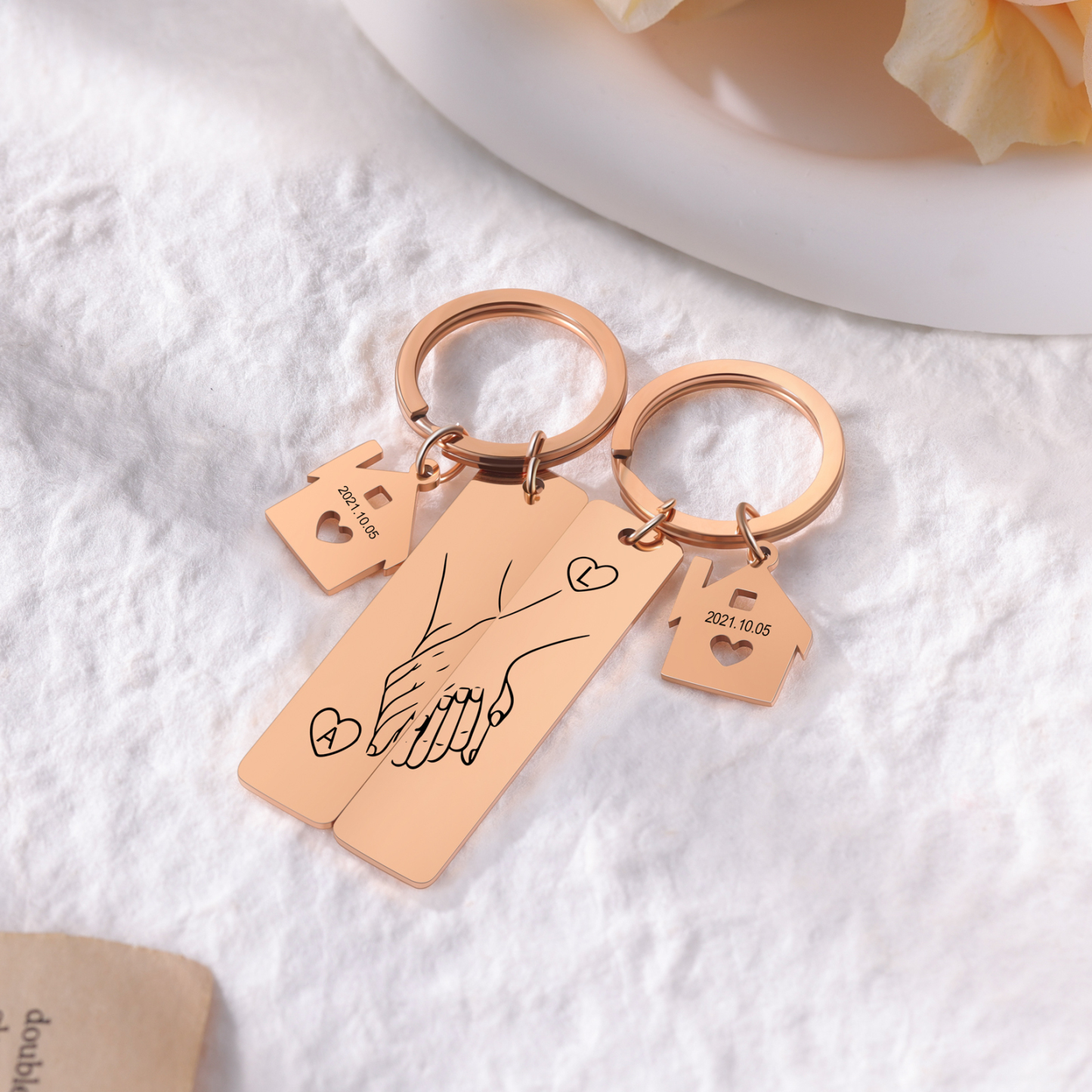 A mi querido-Llavero para pareja mano a mano 2 letras personalizadas con fecha-Jessemade ES