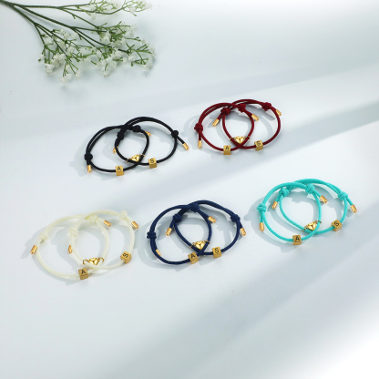 Pulseras de cuerda personalizadas para pareja con dije de corazón magnético grabado de dos letras-Jessemade ES