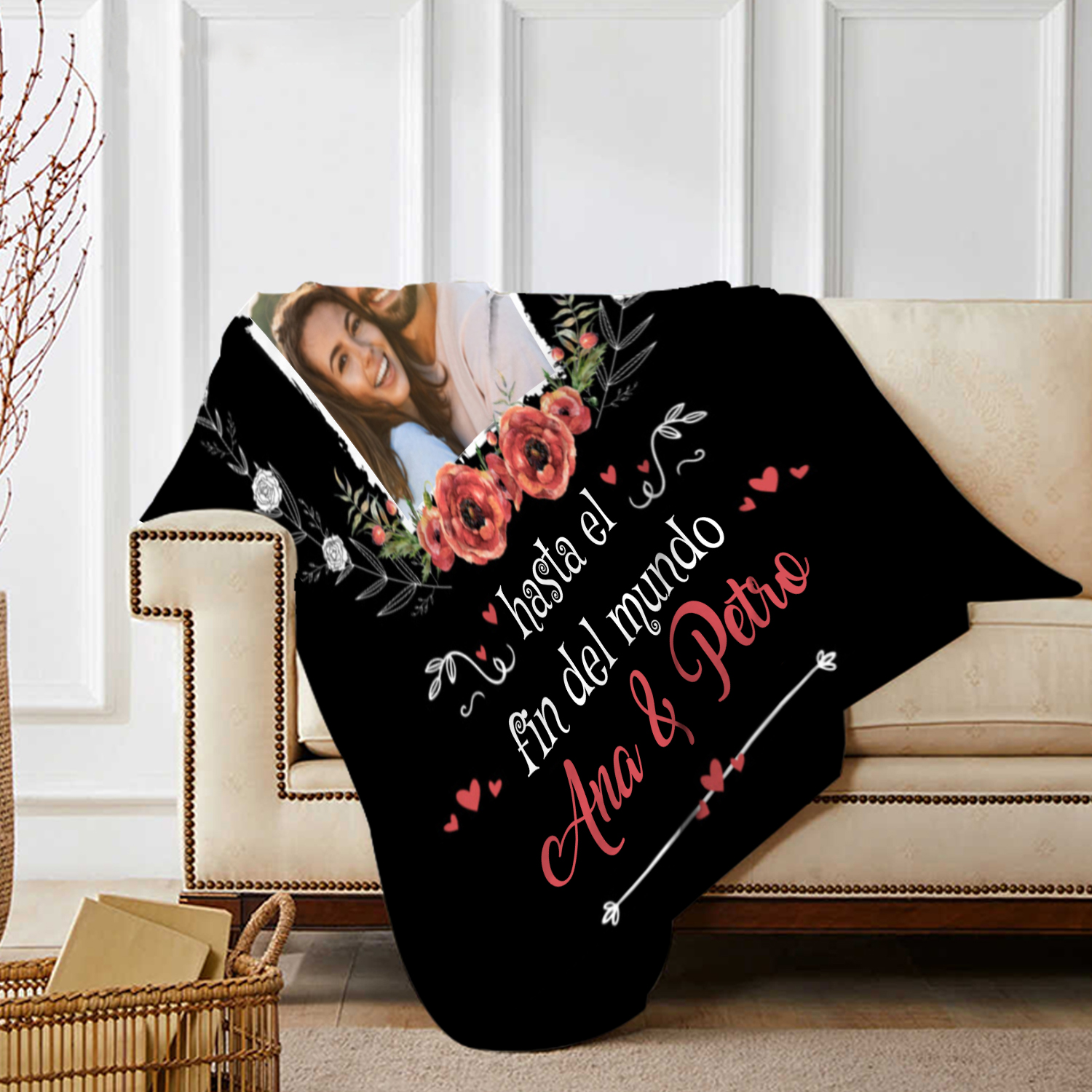 Pareja-Manta de buen calidad de foto personalizada con 2 nombres-Jessemade ES