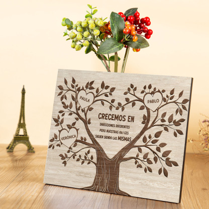 A mi familia-Lámina marco de madera Árbol de la Vida 3 nombres personalizados-Jessemade ES