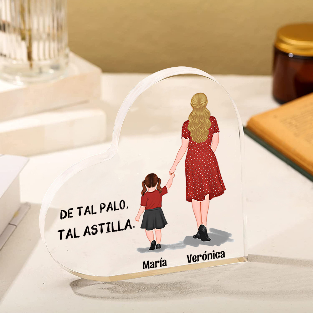 Placa de acrílico en forma de corazón mamá e hijos con 2-3 nombres personalizados-Jessemade ES