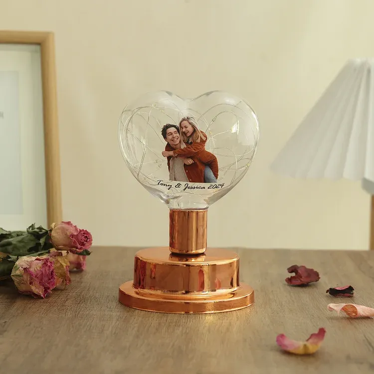 Lámpara para pareja en forma de corazón foto y texto personalizados-Jessemade ES