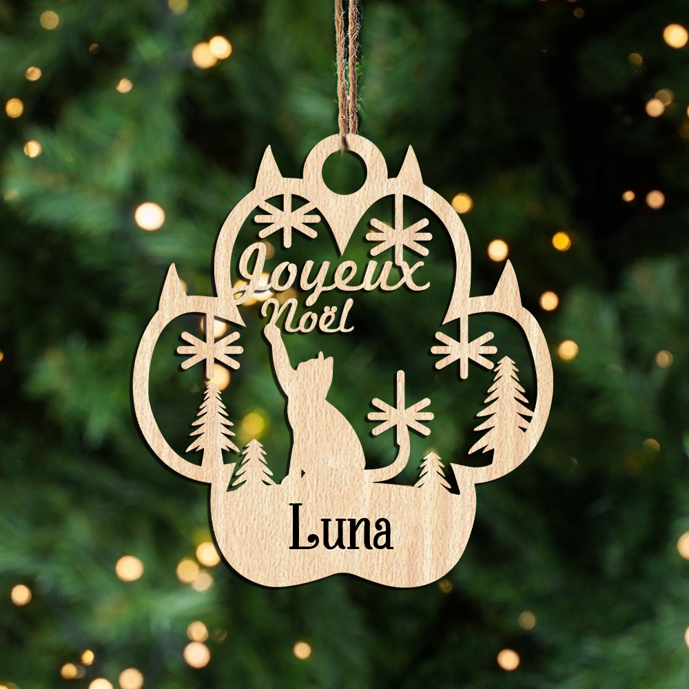 Navidad-Ornamento navideño de pata de gato con 1 nombre personalizado