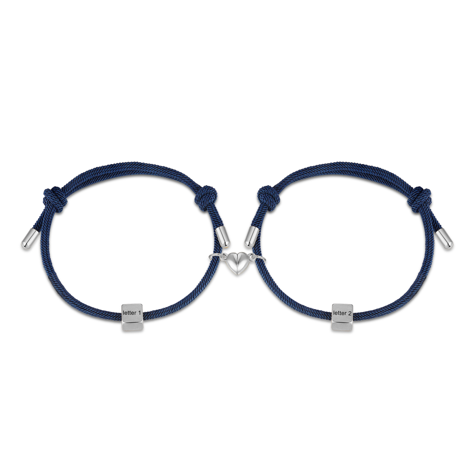 Pulseras de cuerda personalizadas para pareja con dije de corazón magnético grabado de dos letras-Jessemade ES