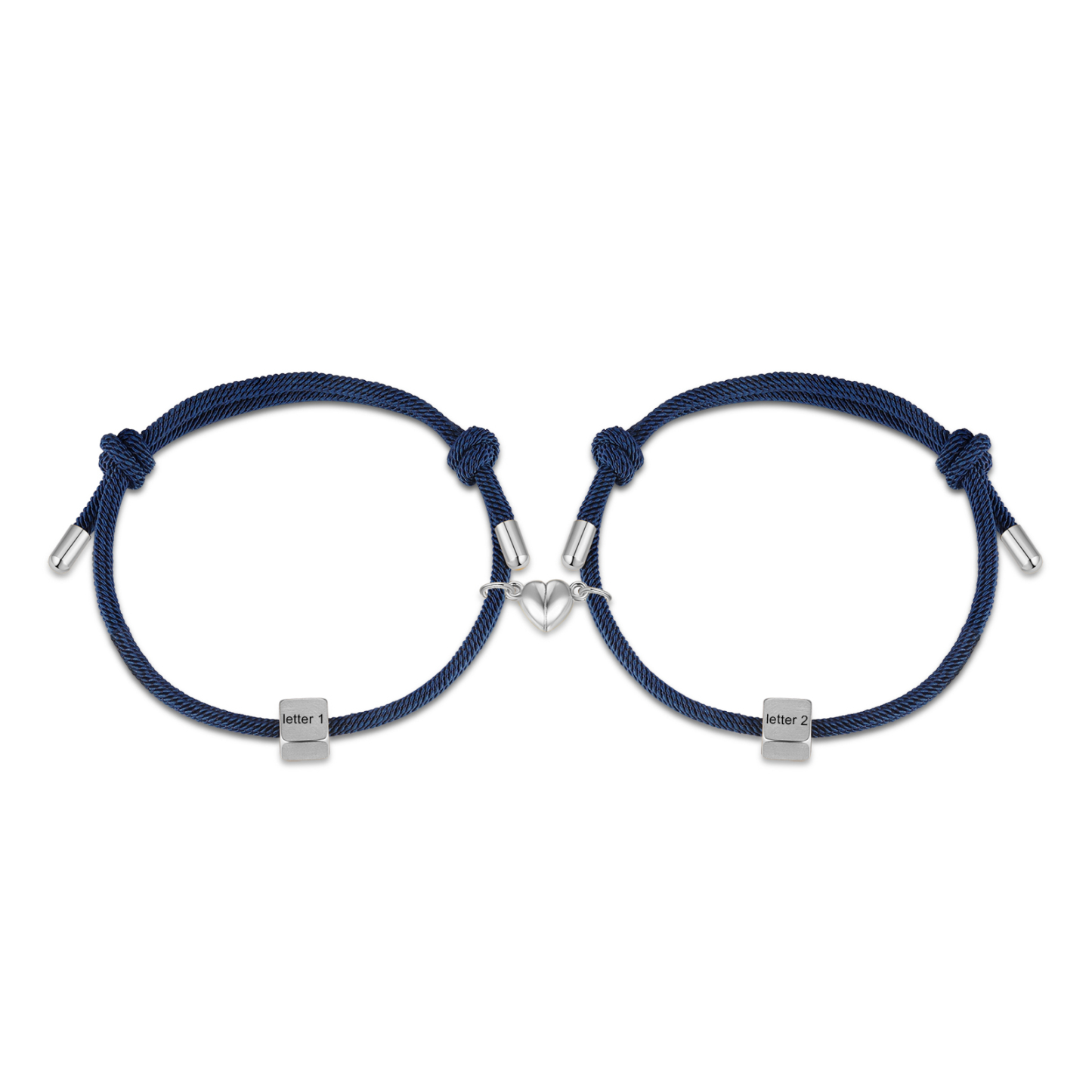 Pulseras de cuerda personalizadas para pareja con dije de corazón magnético grabado de dos letras-Jessemade ES