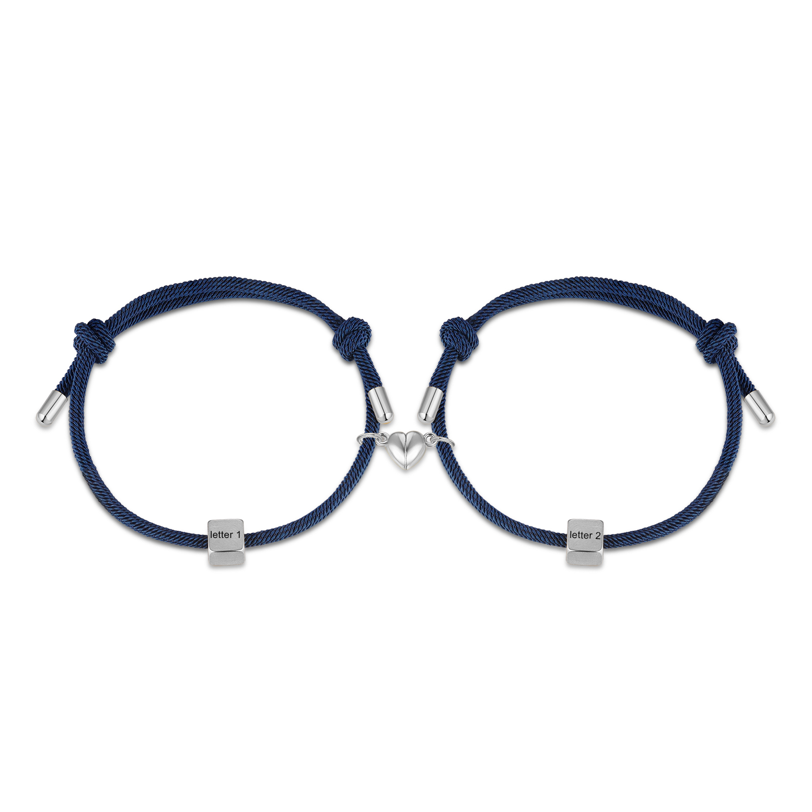 Pulseras de cuerda personalizadas para pareja con dije de corazón magnético grabado de dos letras-Jessemade ES