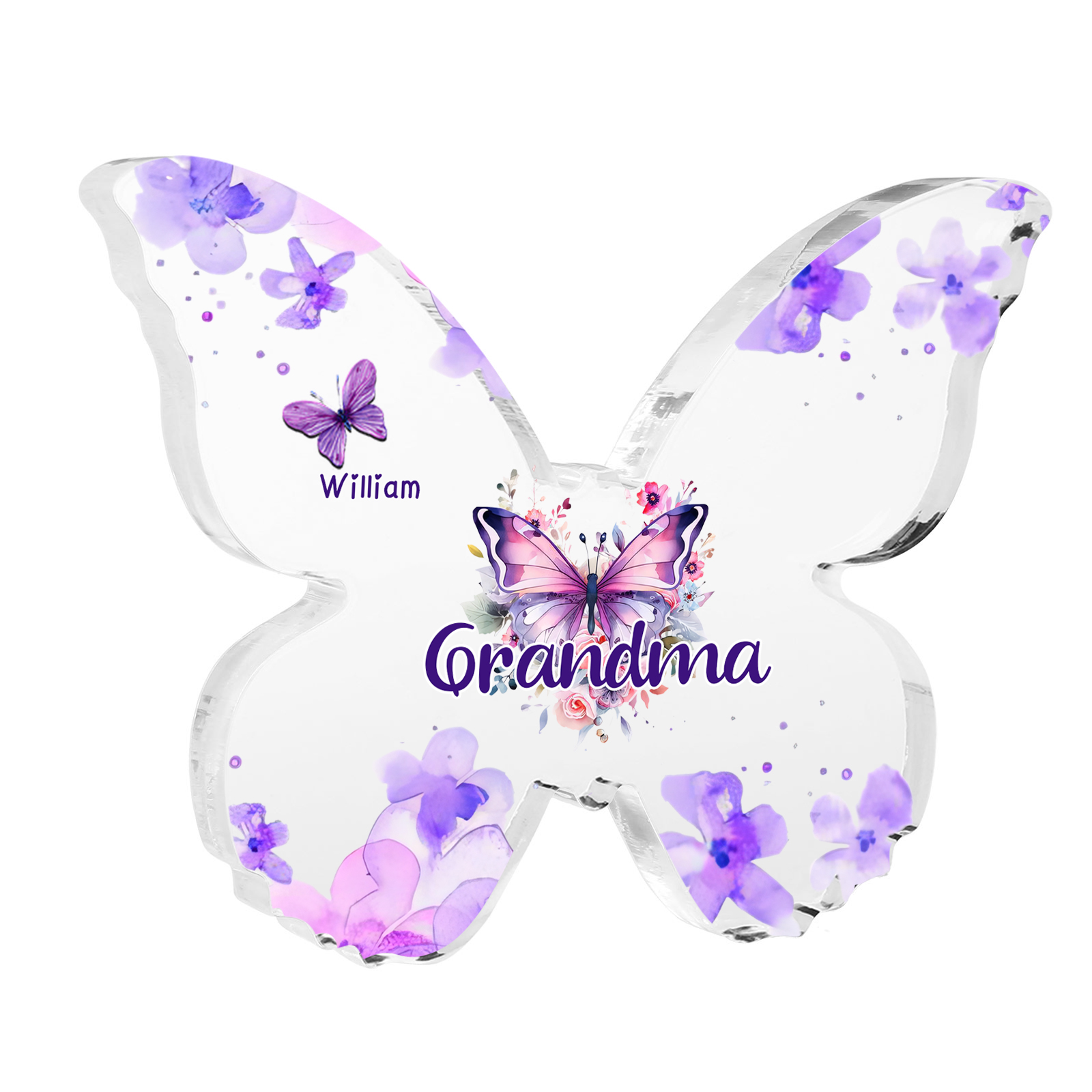 A mi mamá/abuela-Placa de acrílico "Mariposas" en forma de mariposa 1 nombre y 1 texto personalizados-Jessemade ES
