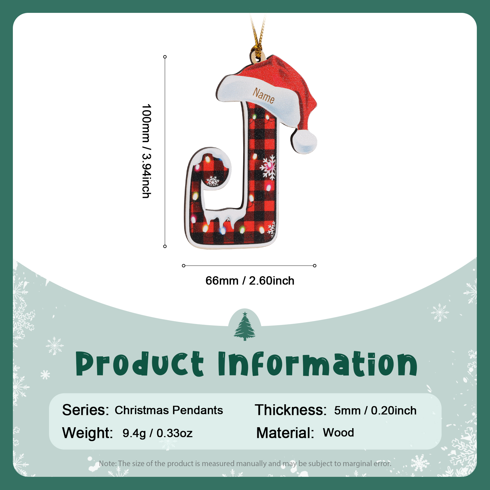 Navidad-Ornamentos Navideños de Madera Letra 1 Nombre Personalizado