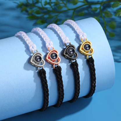 Pulsera de cuerda con proyección de foto en color con dije de corazón pulsera ajustable-Jessemade ES